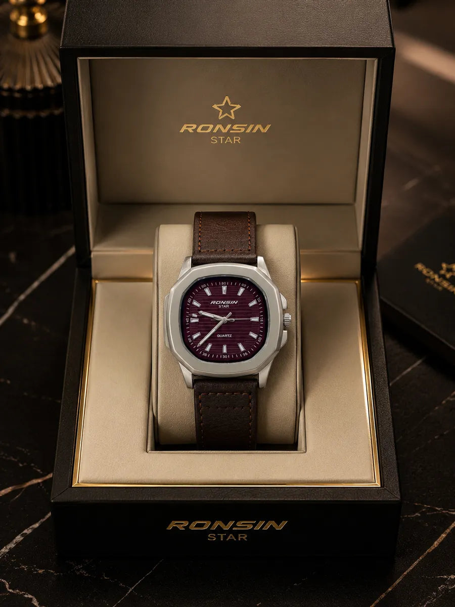 Ramsun Star Leather Strap Watch – Dark Brown