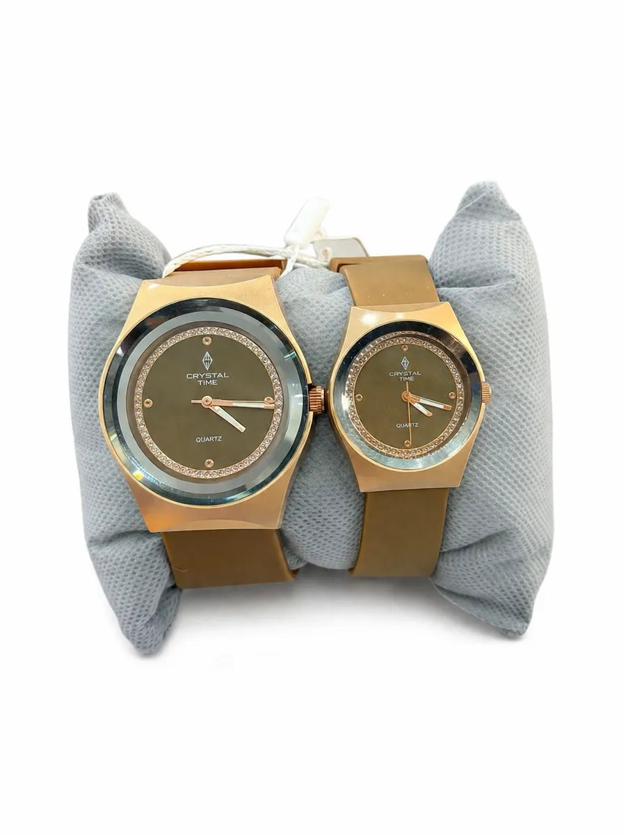 Crystal Time Blue Dial Couple’s Watch Set – Gold