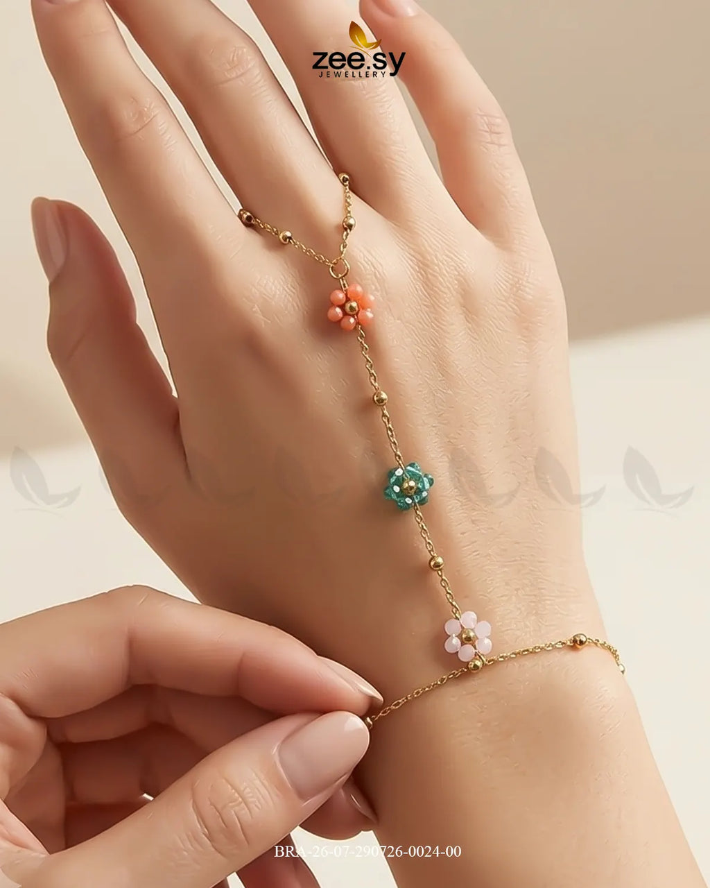 Beaded Flower Station Finger Bracelet