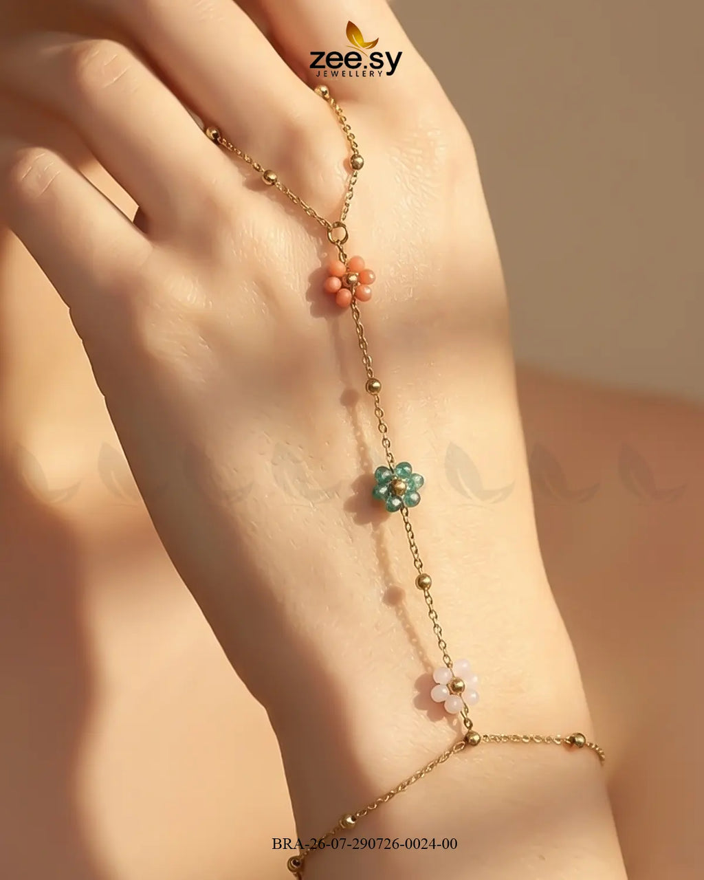 Beaded Flower Station Finger Bracelet