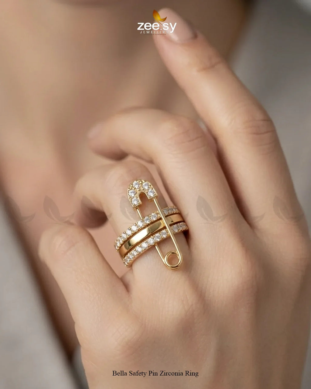 Bella Safety Pin Zirconia Ring