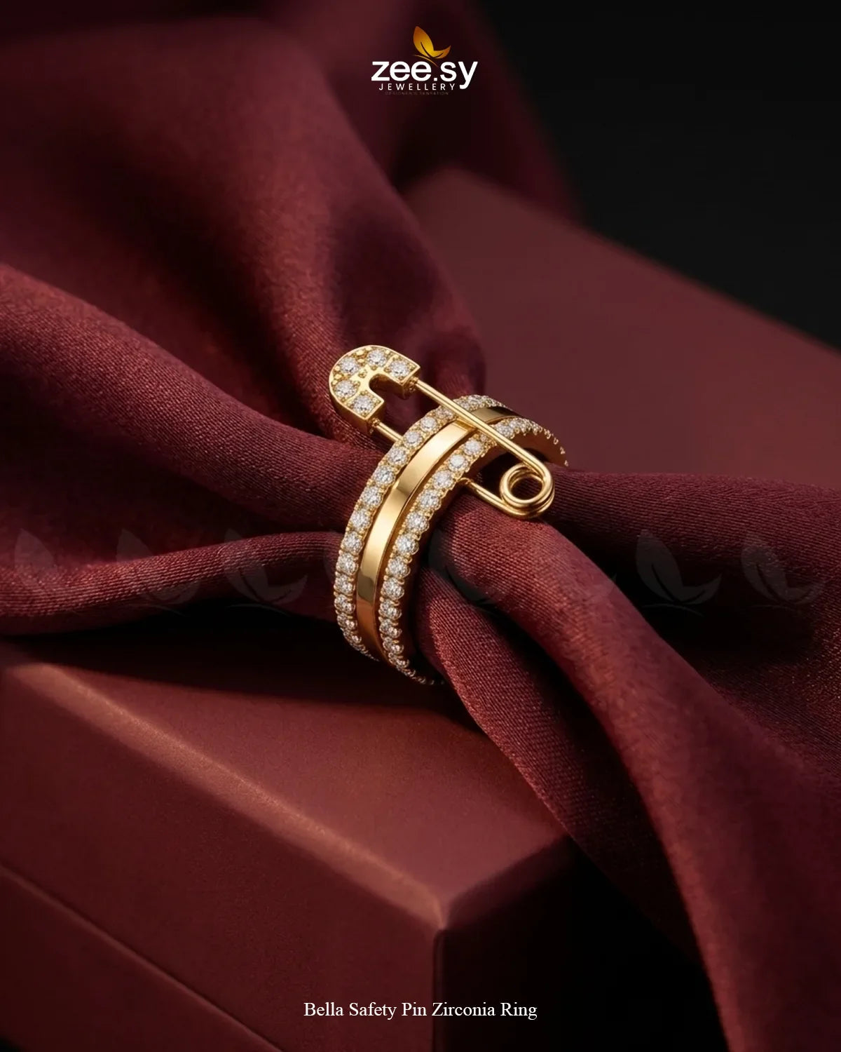 Bella Safety Pin Zirconia Ring