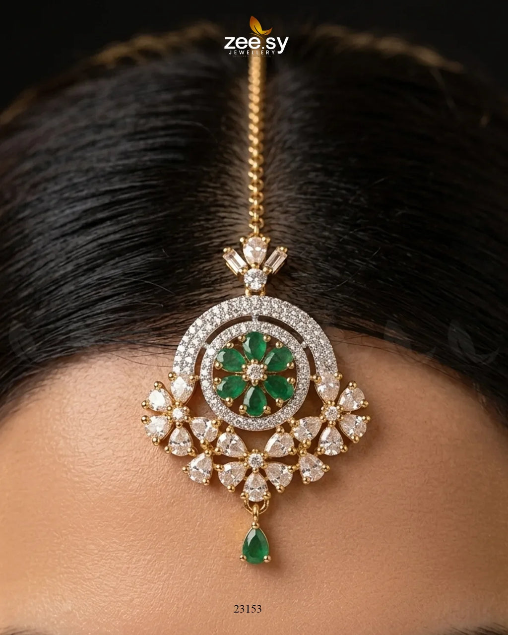 Round Flowery American Diamond Bindiya