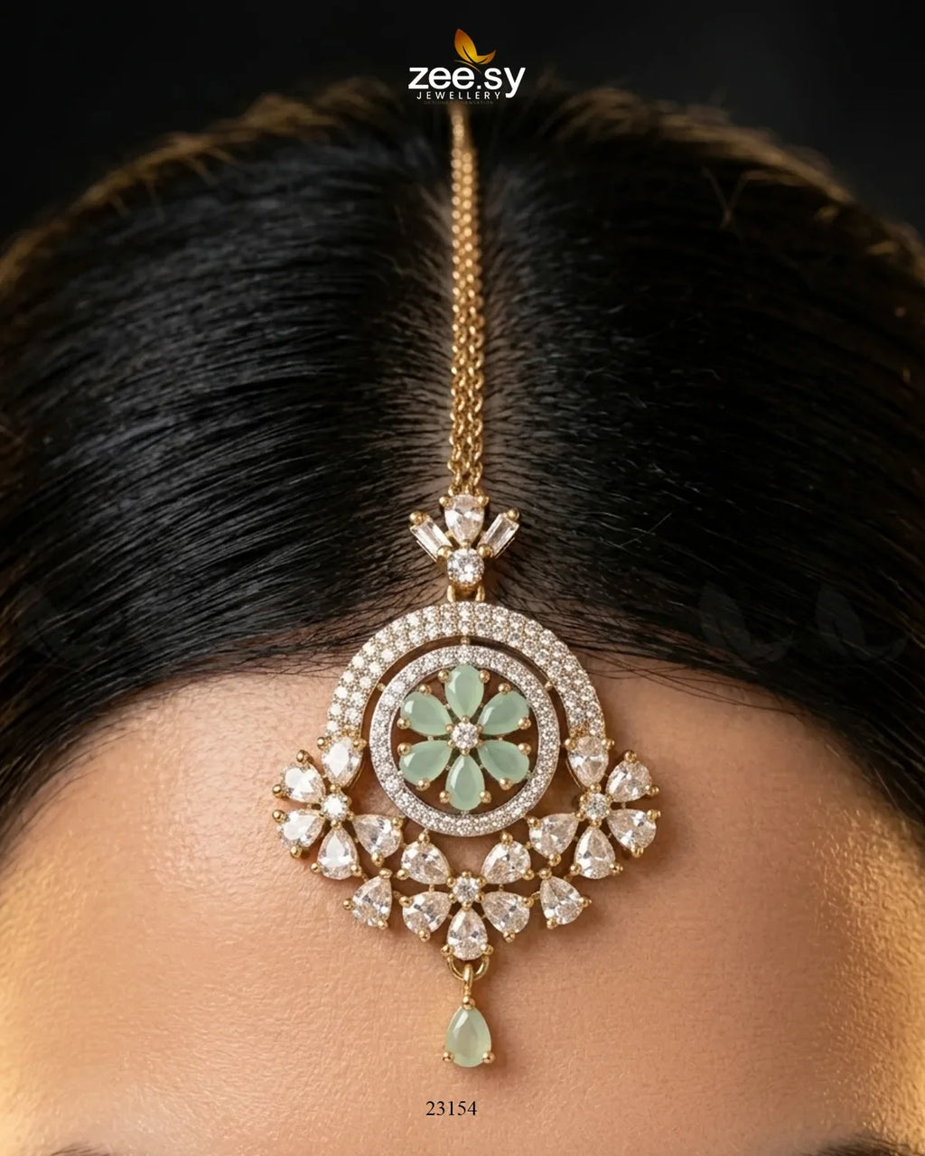 Round Flowery American Diamond Bindiya