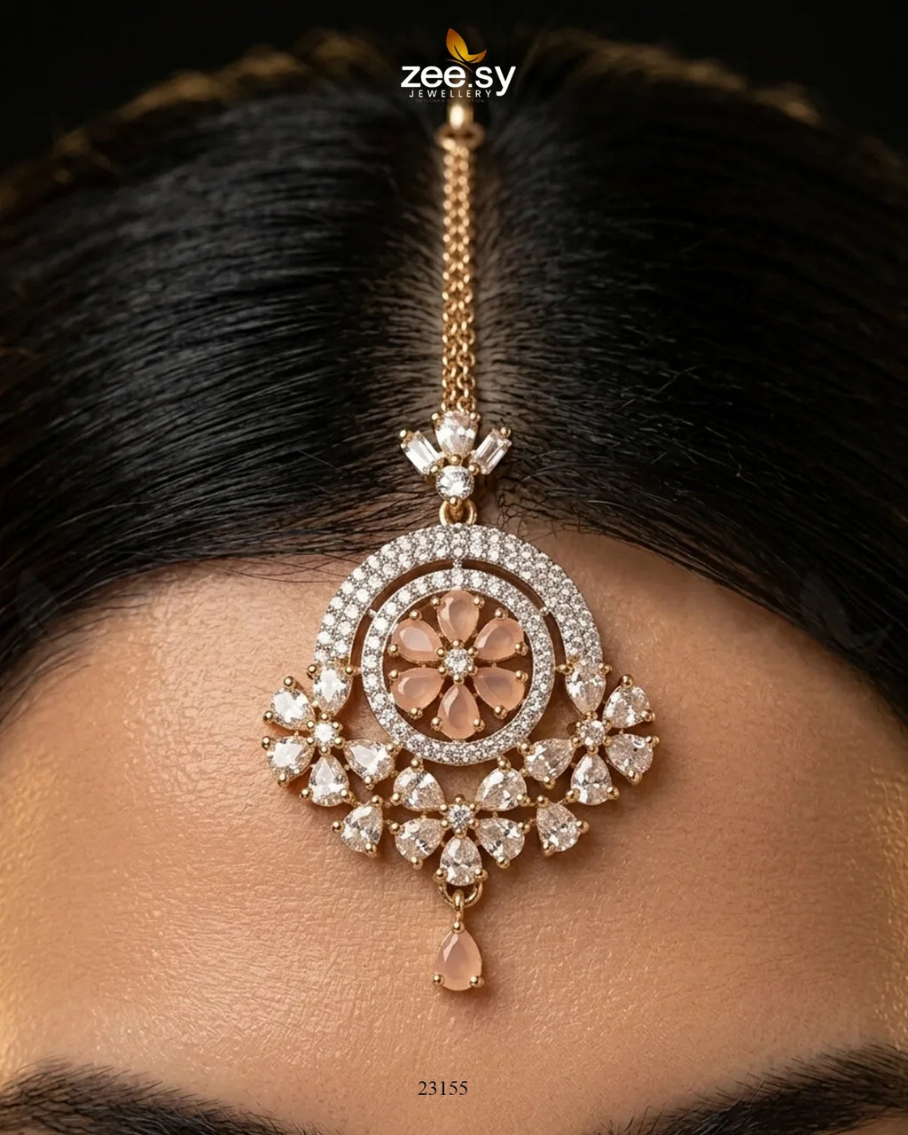 Round Flowery American Diamond Bindiya