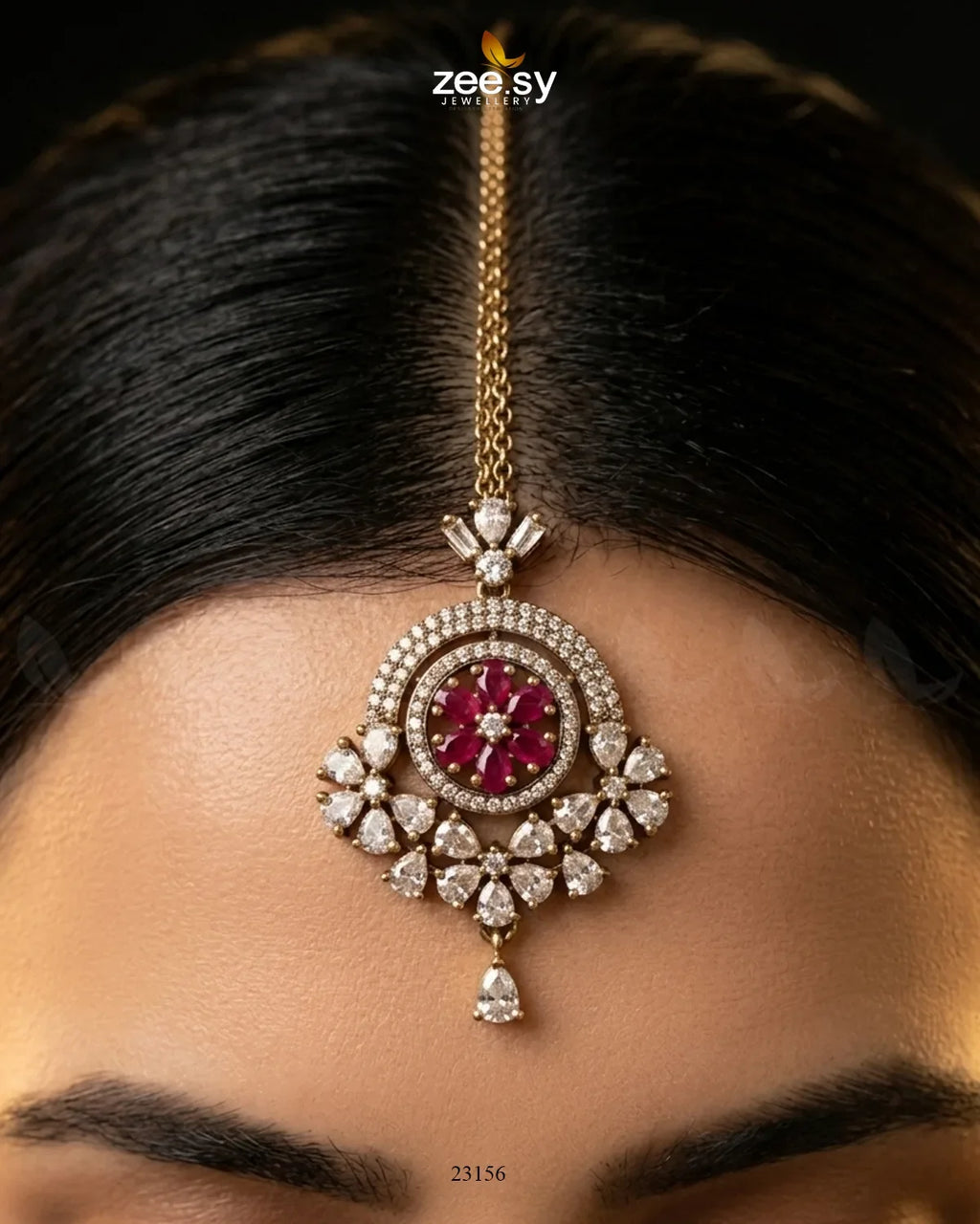 Round Flowery American Diamond Bindiya
