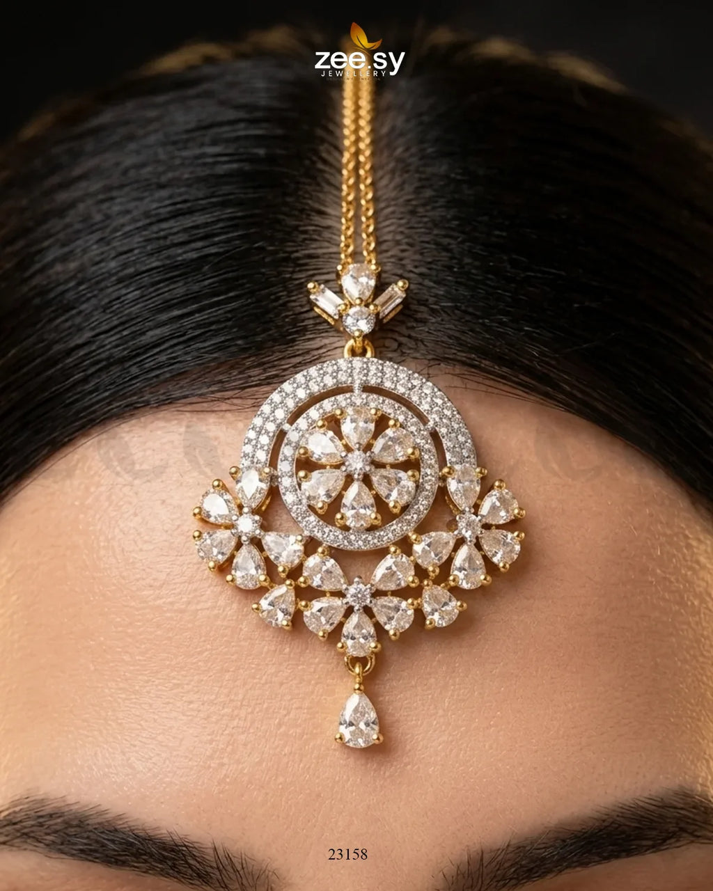 Round Flowery American Diamond Bindiya