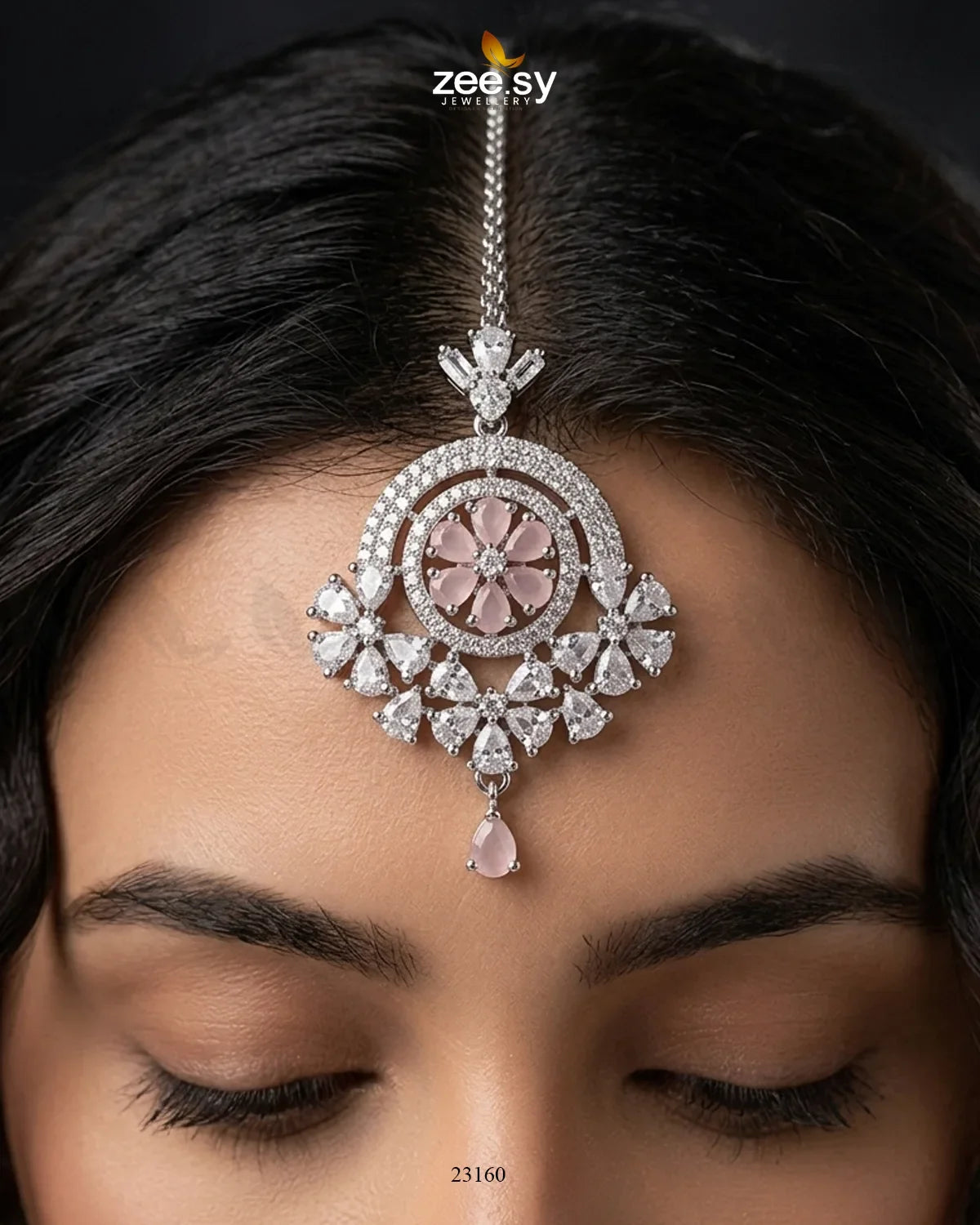 Round Flowery American Diamond Bindiya