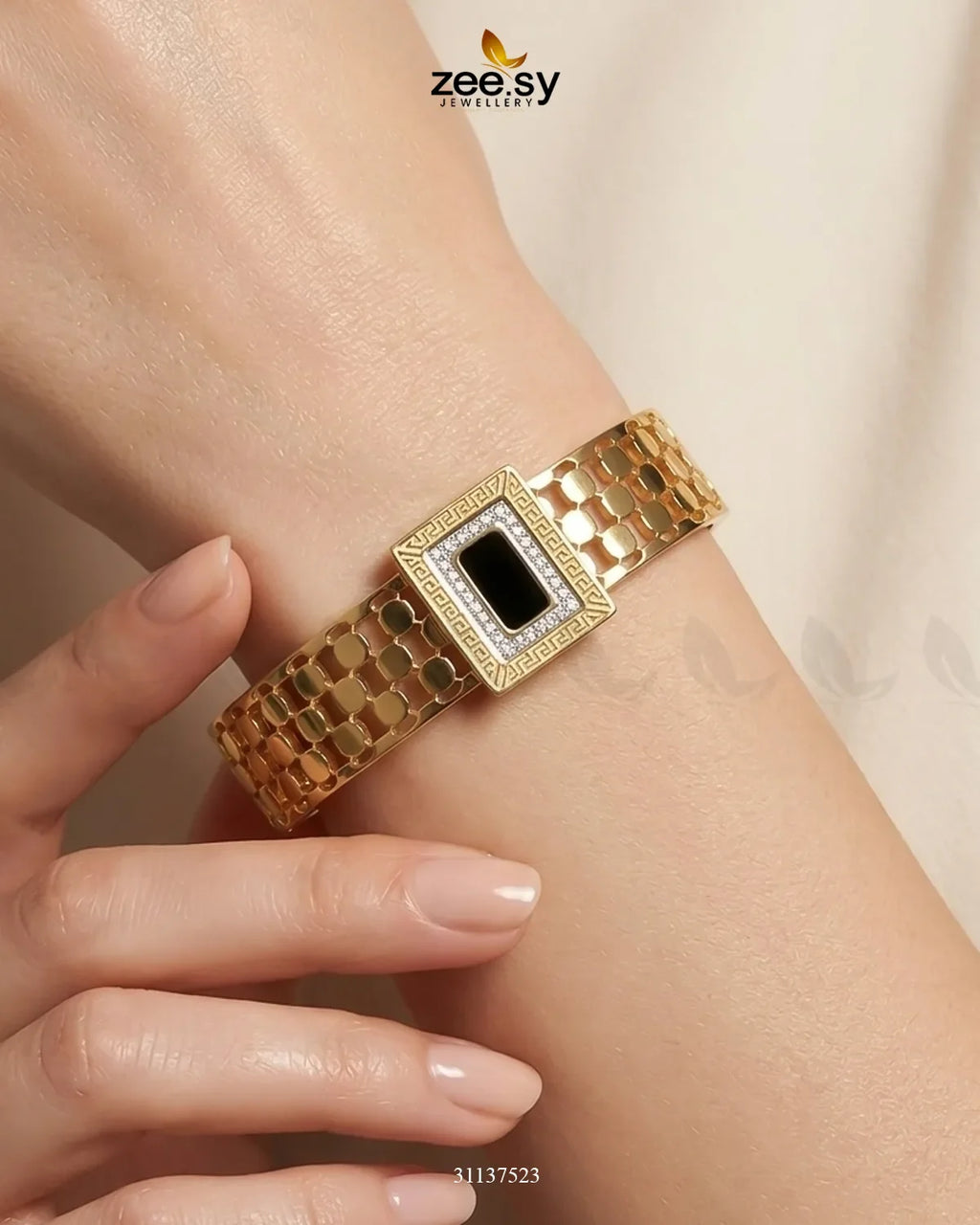 Black Gem Golden Cuff Bracelet