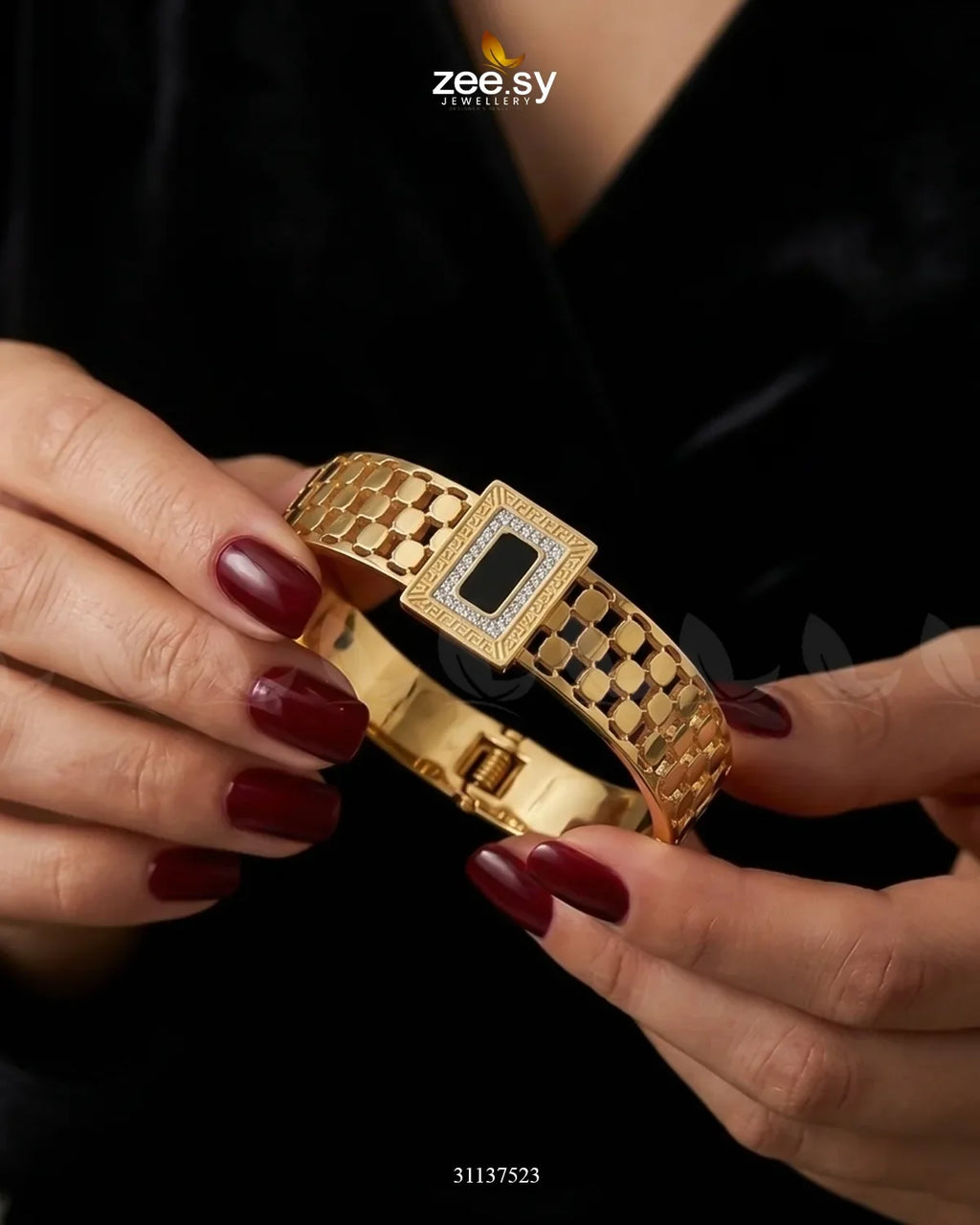 Black Gem Golden Cuff Bracelet