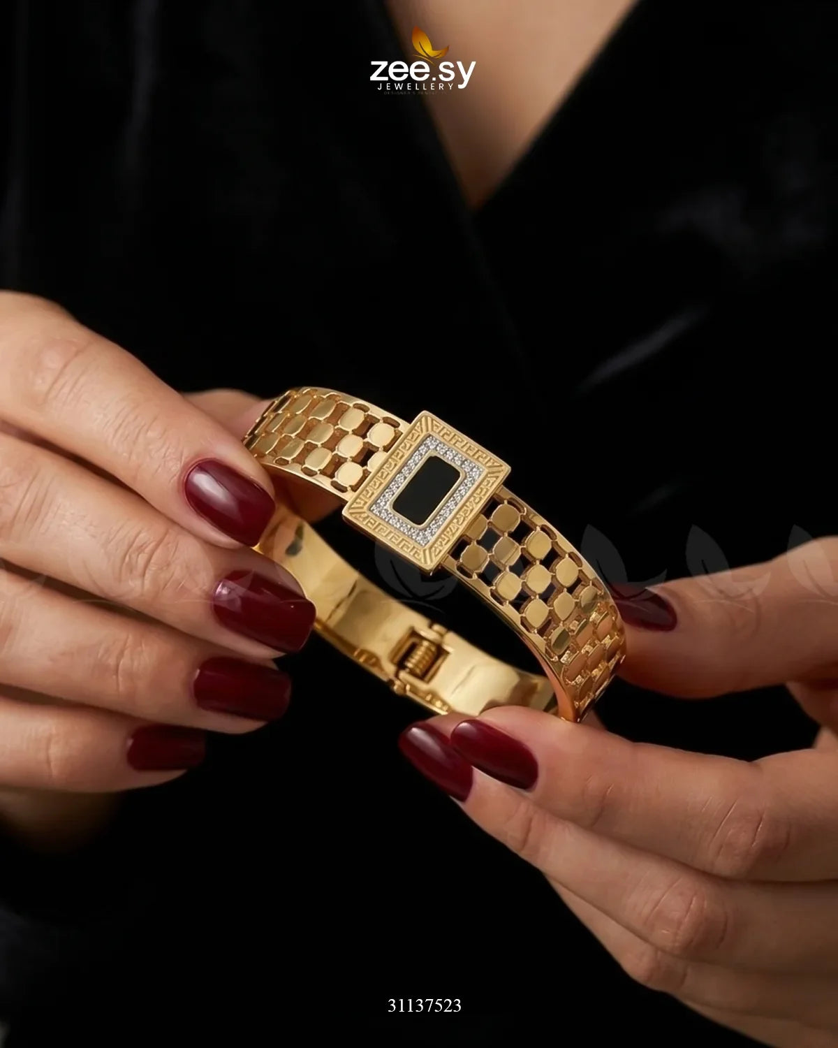 Black Gem Golden Cuff Bracelet