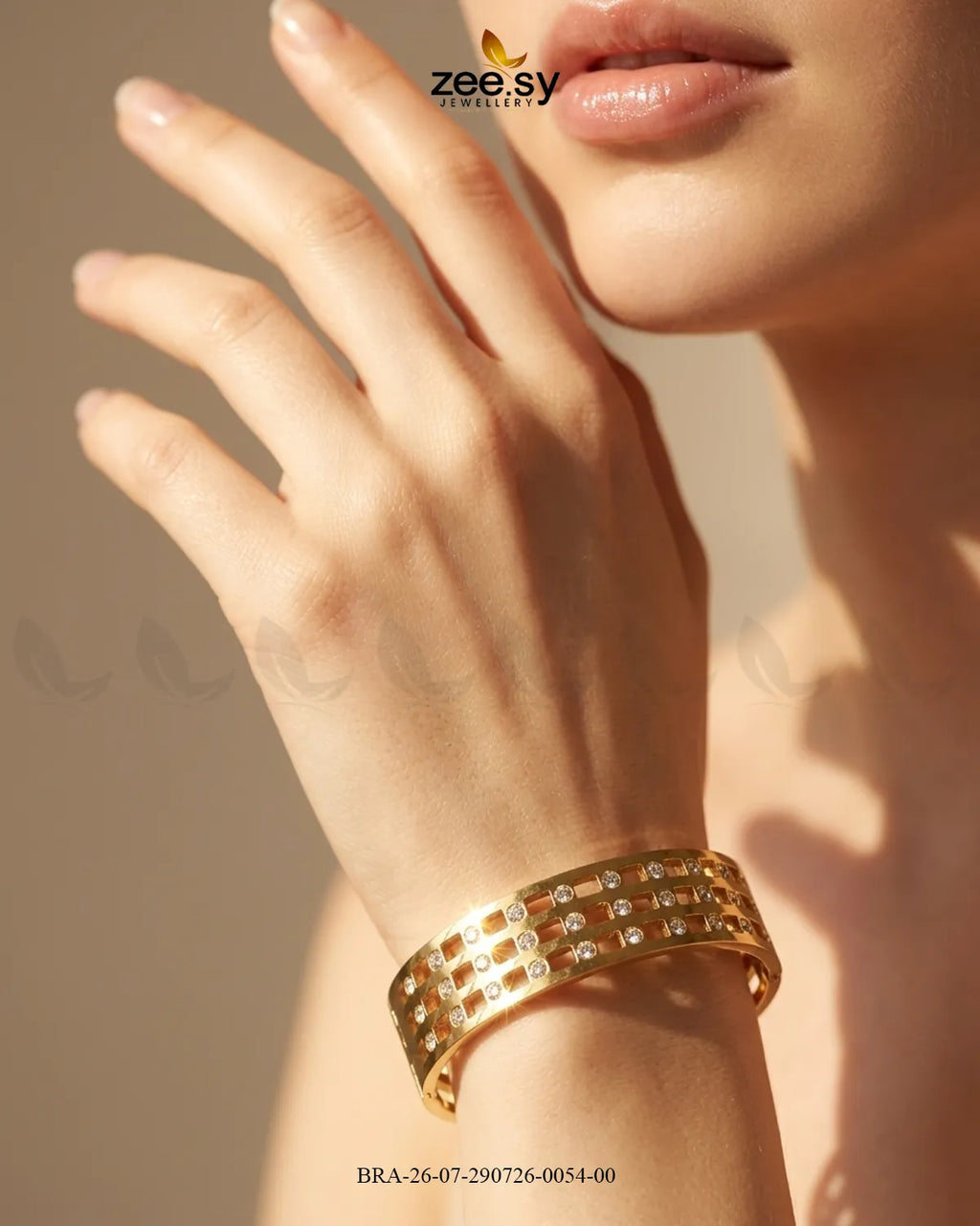 Checkered Cutout Zirconia Cuff Bracelet