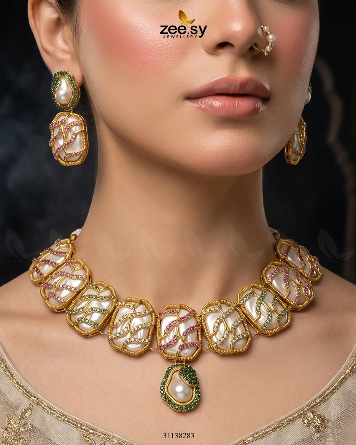 Crimson Wave Pearl Choker Set