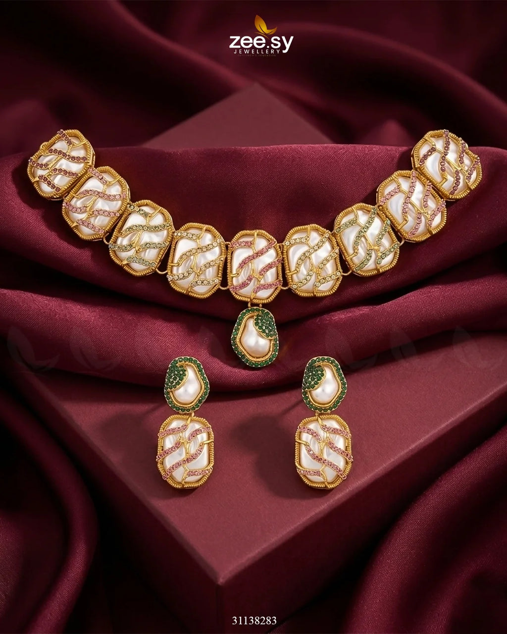 Crimson Wave Pearl Choker Set