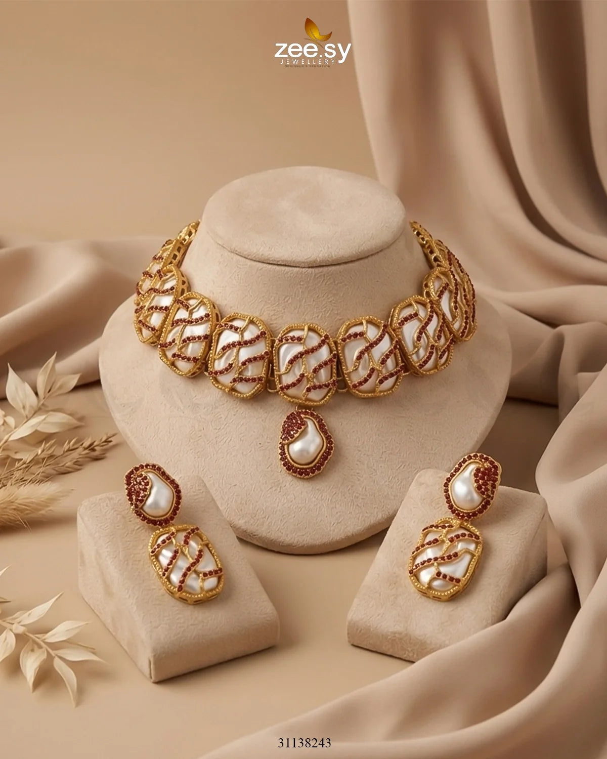 Crimson Wave Pearl Choker Set