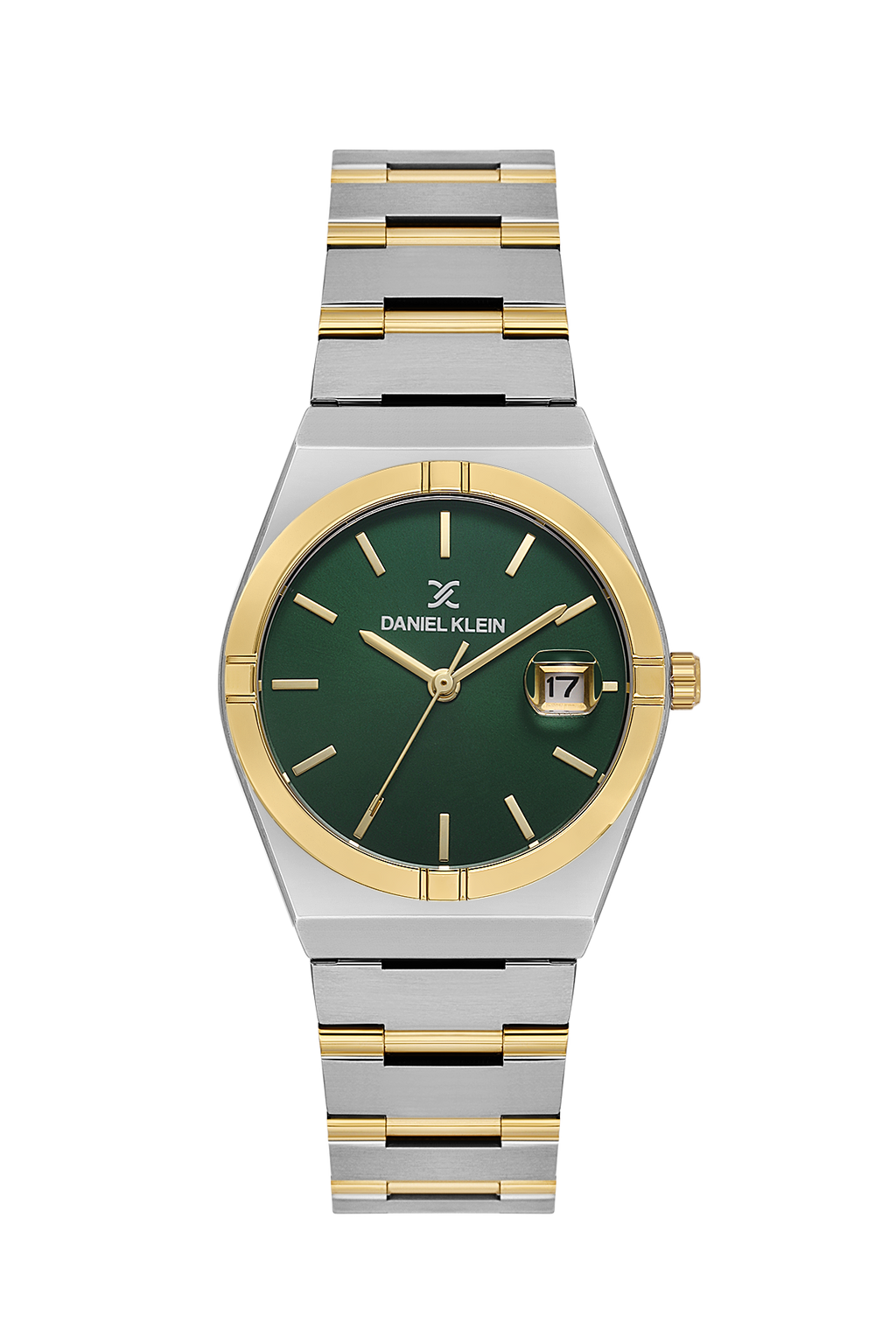 Daniel Klein Dark Green IP Silver Date Wrist Watch for Women DK.1.14170-5