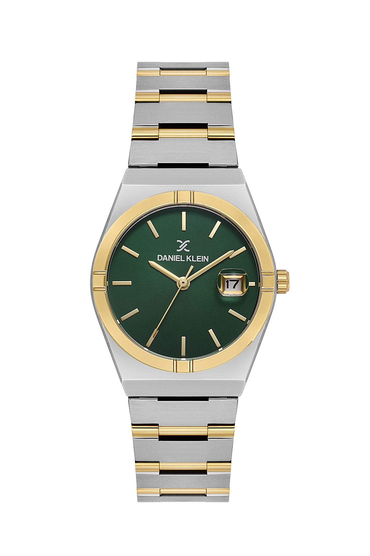 Daniel Klein Dark Green IP Silver Date Wrist Watch for Women DK.1.14170-5