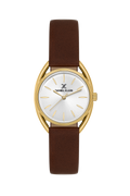 Daniel Klein Silver IP Gold Leather Wrist Watch for Women DK.1.14181-2