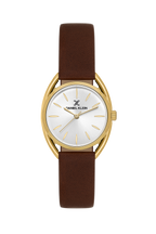Daniel Klein Silver IP Gold Leather Wrist Watch for Women DK.1.14181-2