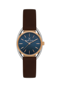 Daniel Klein Blue Pink Rosegold Leather Wrist Watch for Women DK.1.14181-6