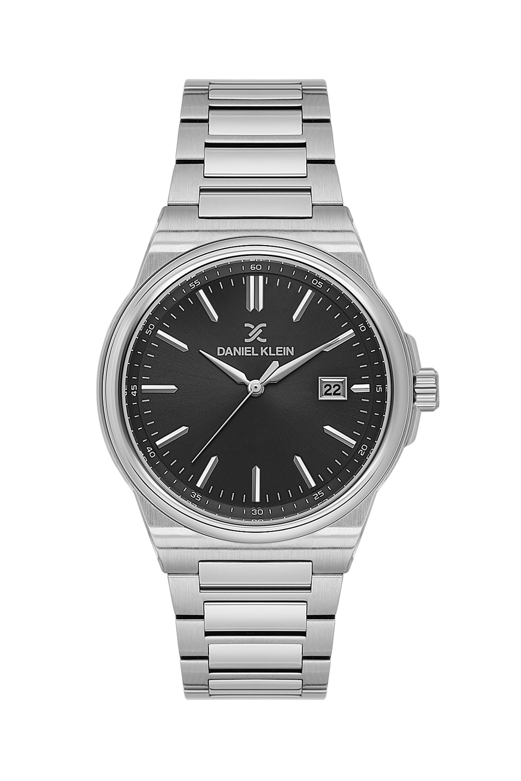 Daniel Klein Gun Black IP Silver Date Wrist Watch for Men DK.1.14194-2