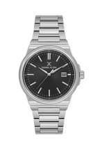 Daniel Klein Gun Black IP Silver Date Wrist Watch for Men DK.1.14194-2