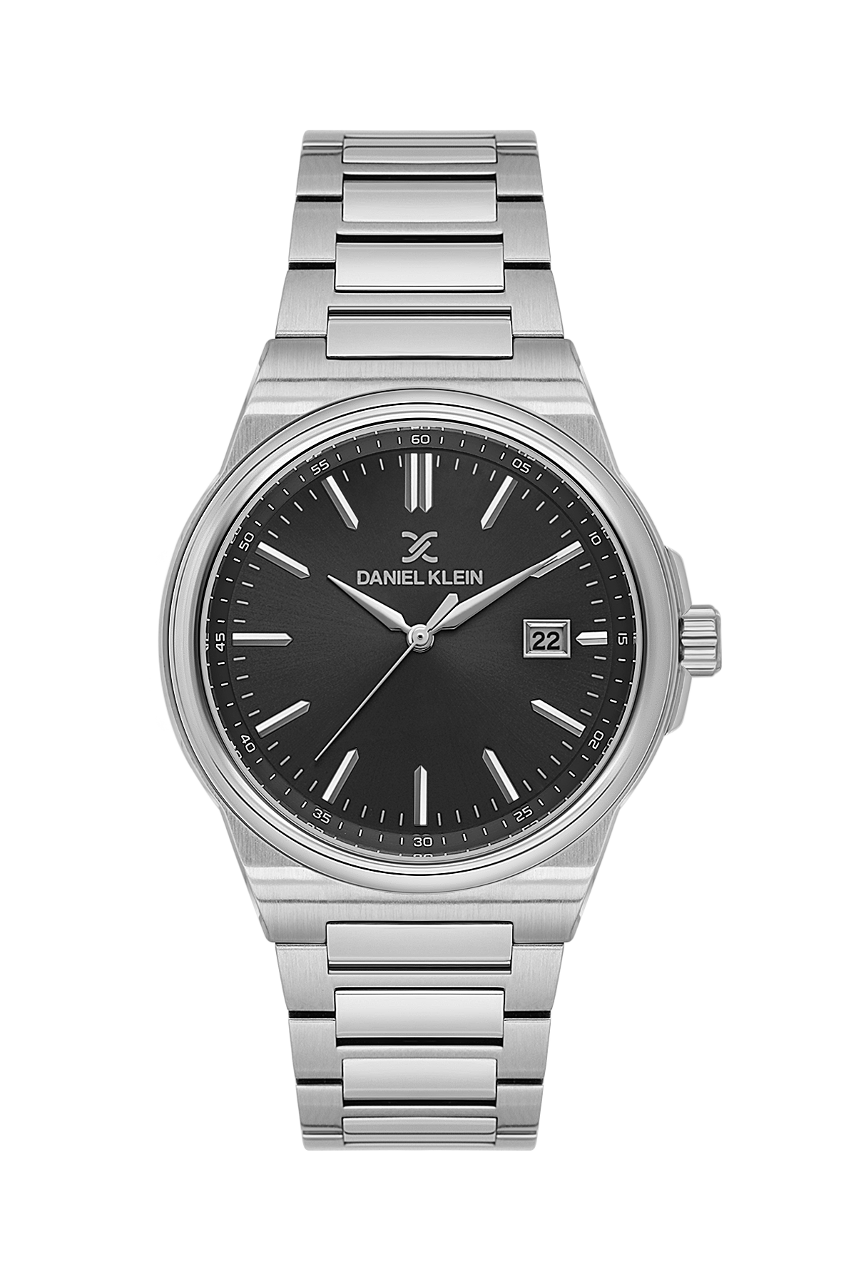 Daniel Klein Gun Black IP Silver Date Wrist Watch for Men DK.1.14194-2