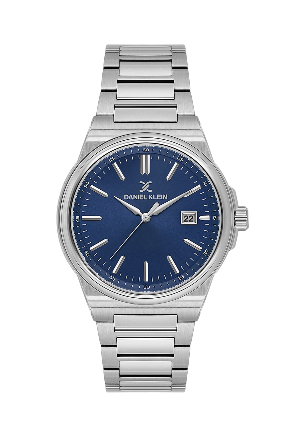 Daniel Klein Blue IP Silver Date Wrist Watch for Men DK.1.14194-3