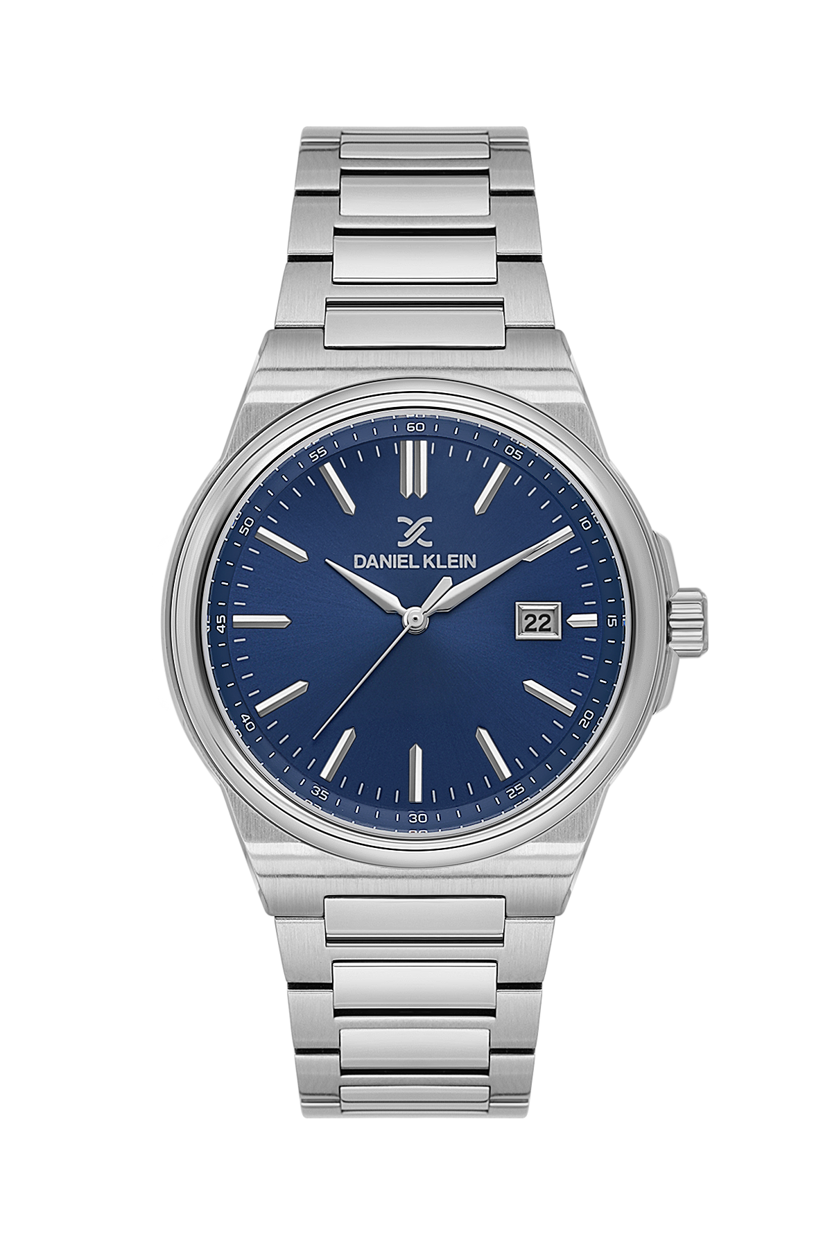 Daniel Klein Blue IP Silver Date Wrist Watch for Men DK.1.14194-3