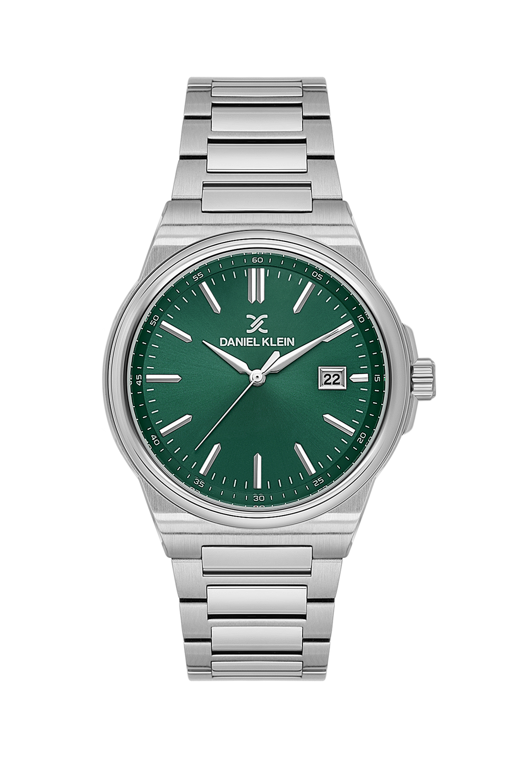 Daniel Klein Green IP Silver Date Wrist Watch for Men DK.1.14194-5