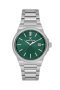 Daniel Klein Green IP Silver Date Wrist Watch for Men DK.1.14194-5