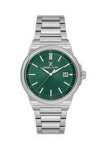 Daniel Klein Green IP Silver Date Wrist Watch for Men DK.1.14194-5