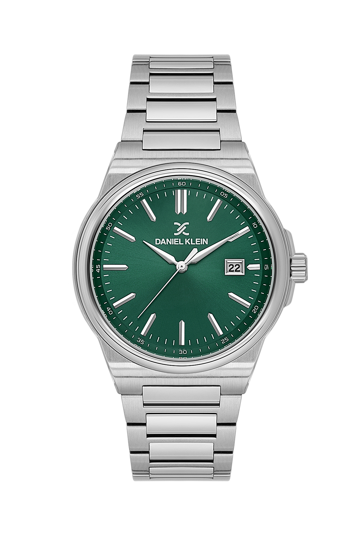 Daniel Klein Green IP Silver Date Wrist Watch for Men DK.1.14194-5