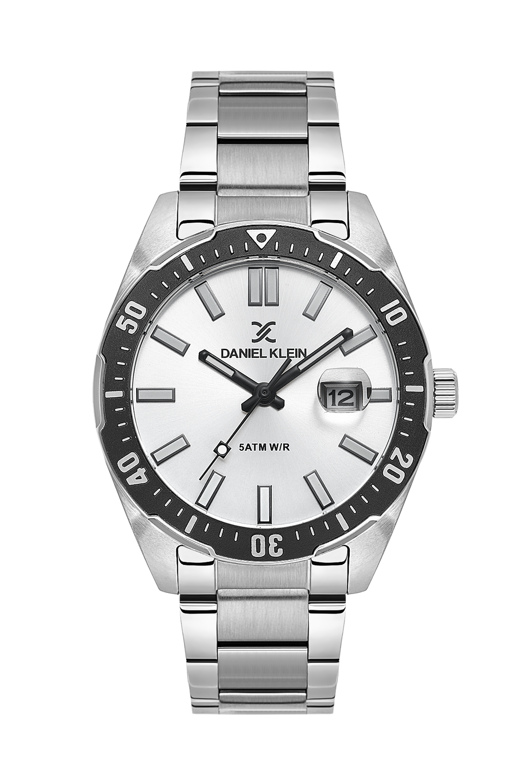 Daniel Klein Silver IP Silver Date Wrist Watch for Men DK.1.14195-1