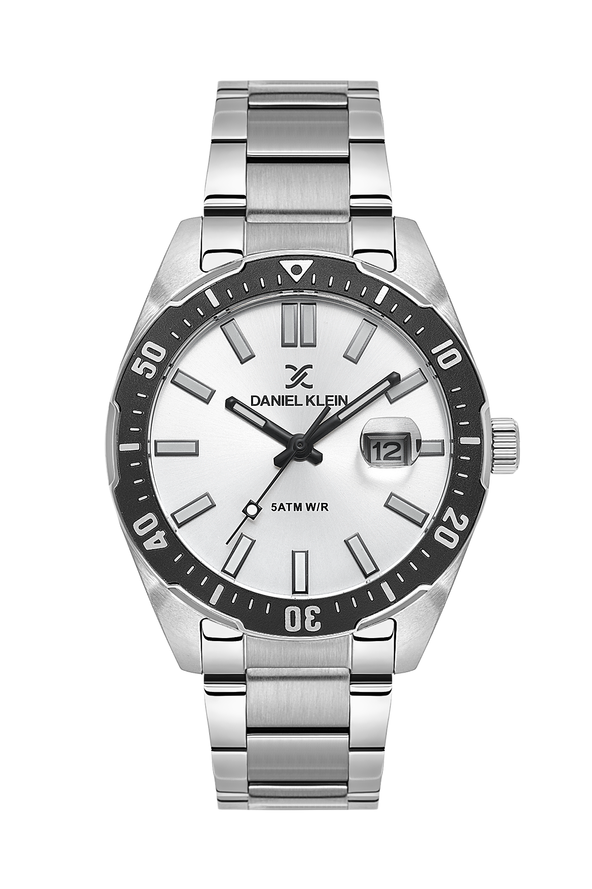 Daniel Klein Silver IP Silver Date Wrist Watch for Men DK.1.14195-1