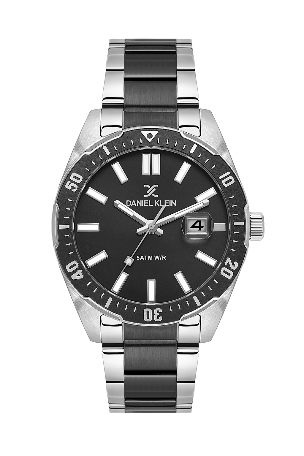 Daniel Klein Gun Black IP Black/Silver Date Wrist Watch for Men DK.1.14195-4