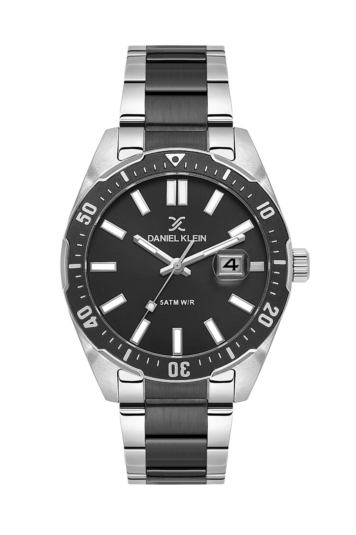 Daniel Klein Gun Black IP Black/Silver Date Wrist Watch for Men DK.1.14195-4