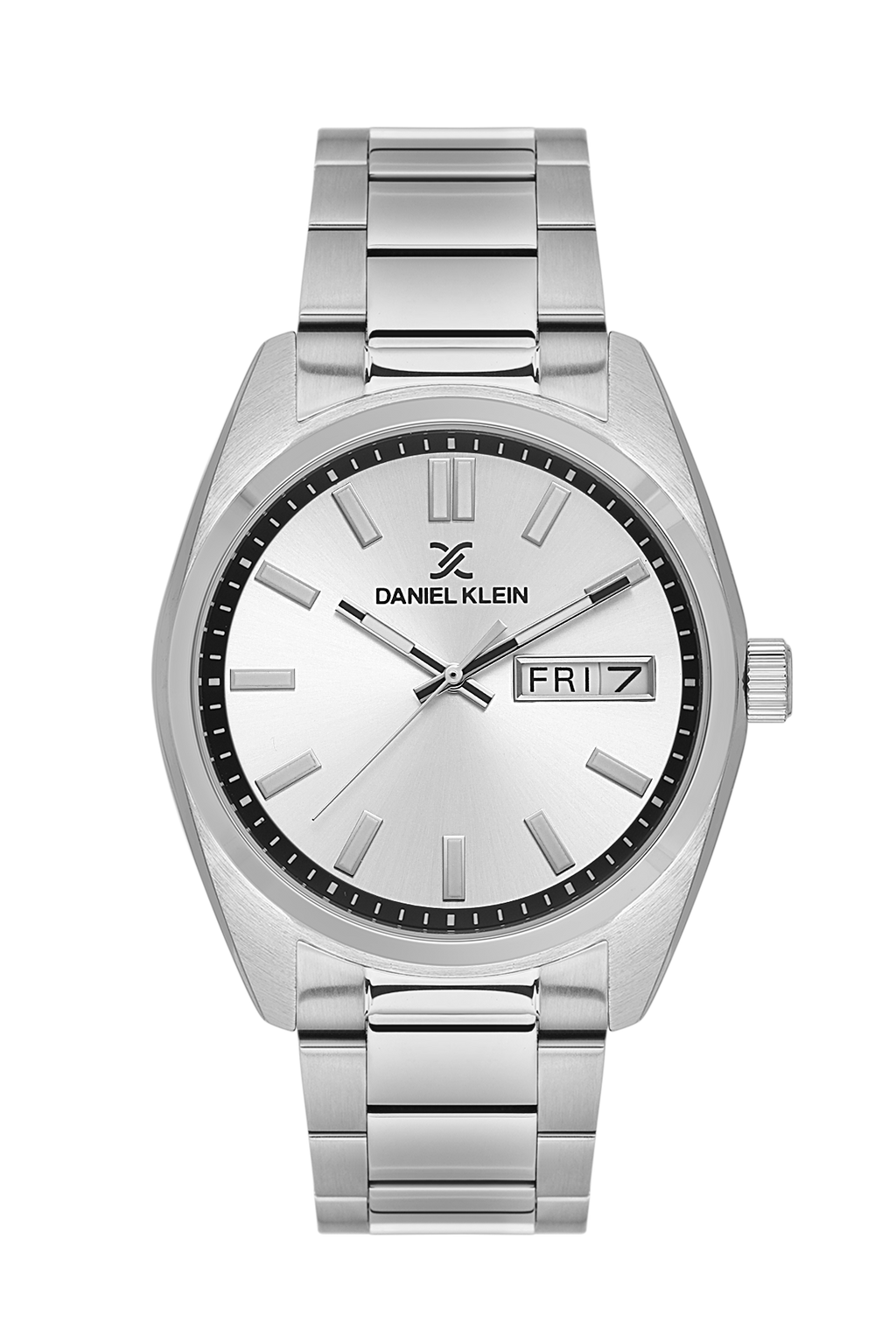 Daniel Klein Silver IP Silver Day Date Wrist Watch for Men DK.1.14197-1