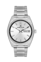 Daniel Klein Silver IP Silver Day Date Wrist Watch for Men DK.1.14197-1