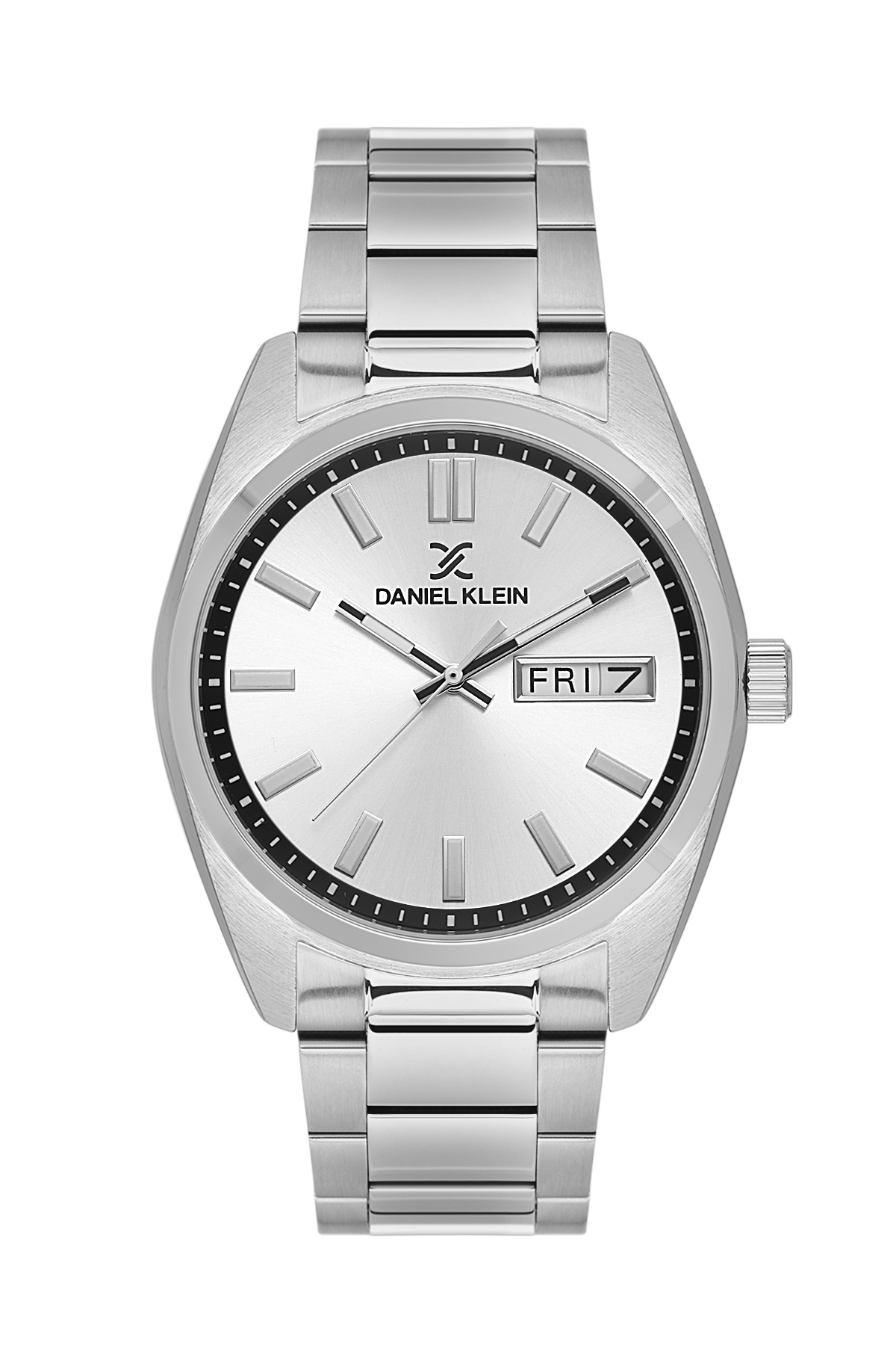 Daniel Klein Silver IP Silver Day Date Wrist Watch for Men DK.1.14197-1