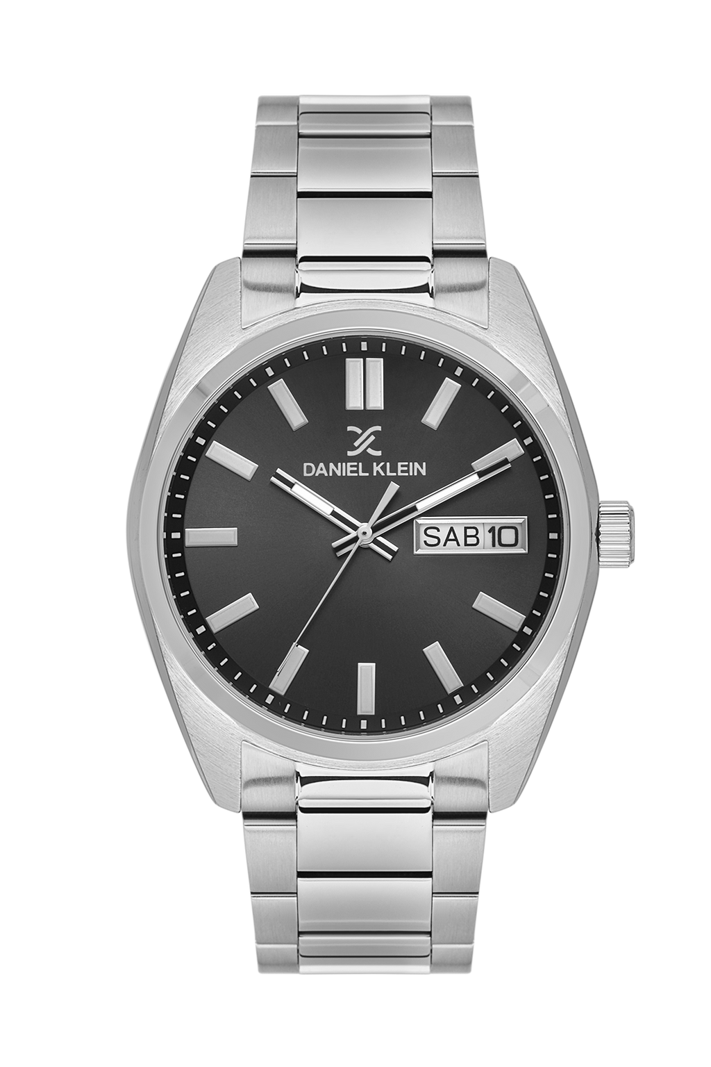 Daniel Klein Gun IP Silver Day Date Wrist Watch for Men DK.1.14197-2