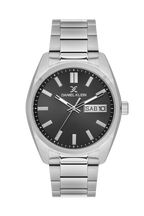 Daniel Klein Gun IP Silver Day Date Wrist Watch for Men DK.1.14197-2
