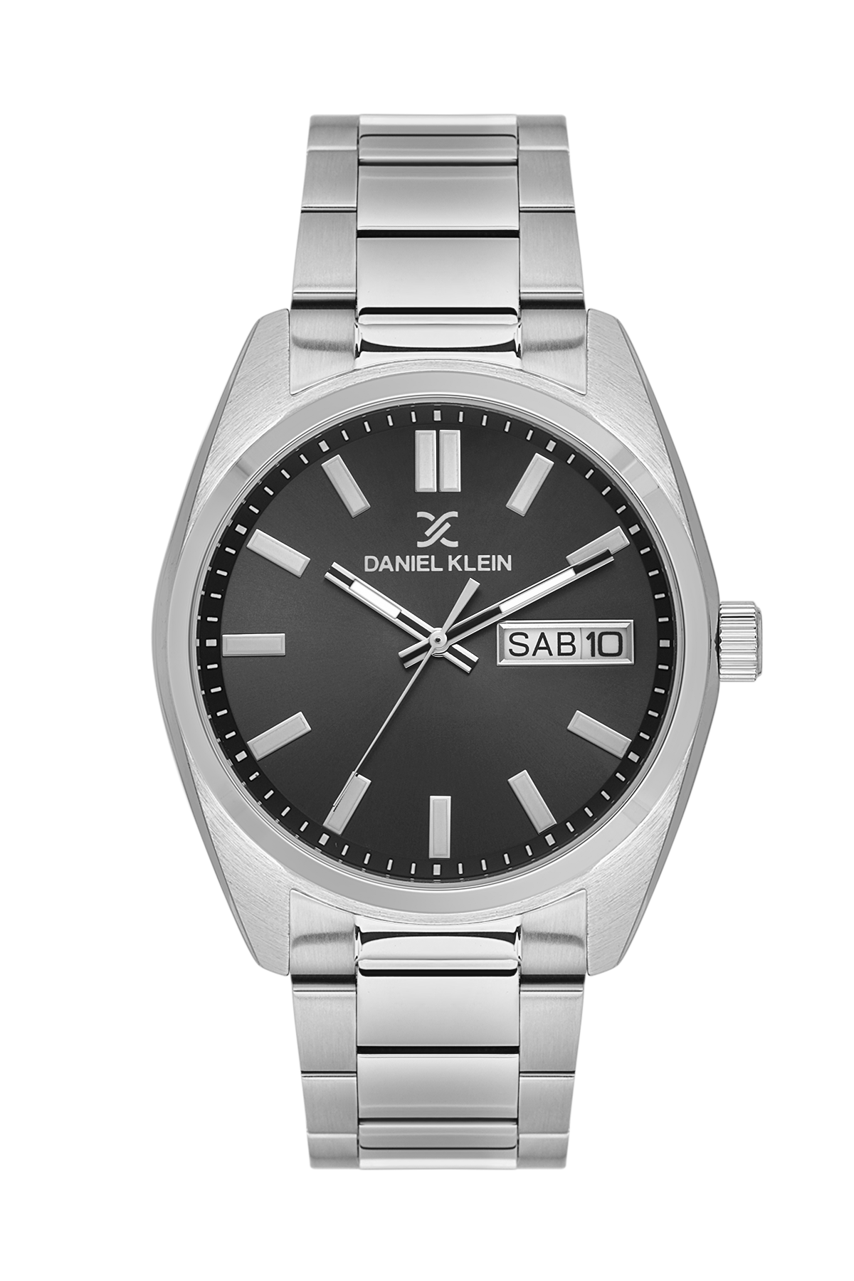 Daniel Klein Gun IP Silver Day Date Wrist Watch for Men DK.1.14197-2