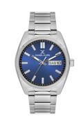 Daniel Klein Dark Blue IP Silver Day Date Wrist Watch for Men DK.1.14197-3
