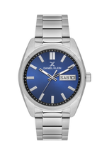 Daniel Klein Dark Blue IP Silver Day Date Wrist Watch for Men DK.1.14197-3