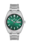 Daniel Klein Dark Green IP Silver Day Date Wrist Watch for Men DK.1.14197-4