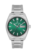 Daniel Klein Dark Green IP Silver Day Date Wrist Watch for Men DK.1.14197-4