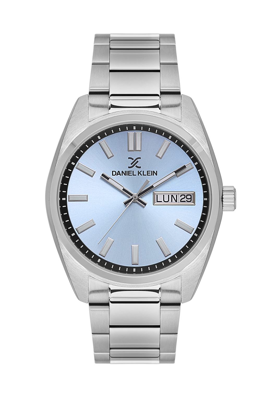 Daniel Klein Blue IP Silver Day Date Wrist Watch for Men DK.1.14197-5