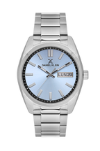 Daniel Klein Blue IP Silver Day Date Wrist Watch for Men DK.1.14197-5