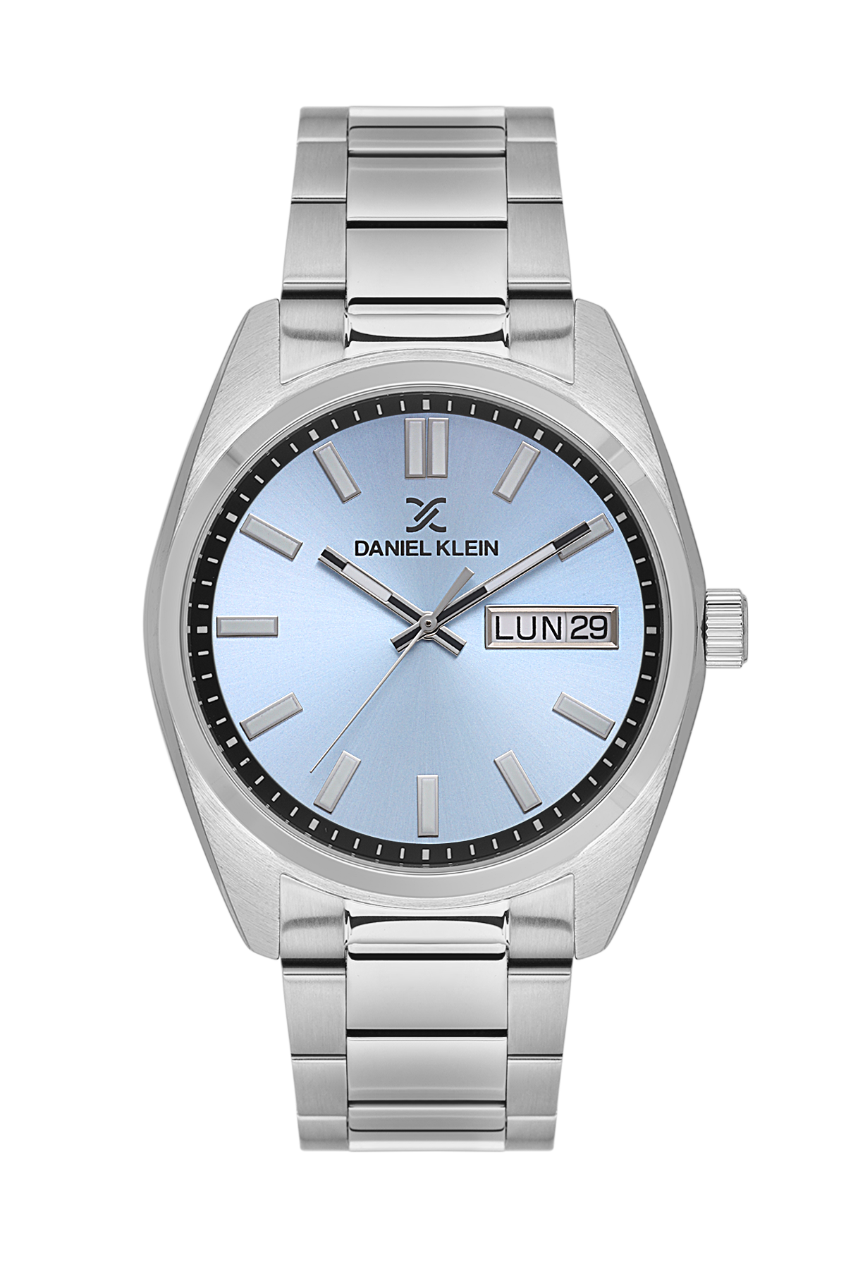 Daniel Klein Blue IP Silver Day Date Wrist Watch for Men DK.1.14197-5